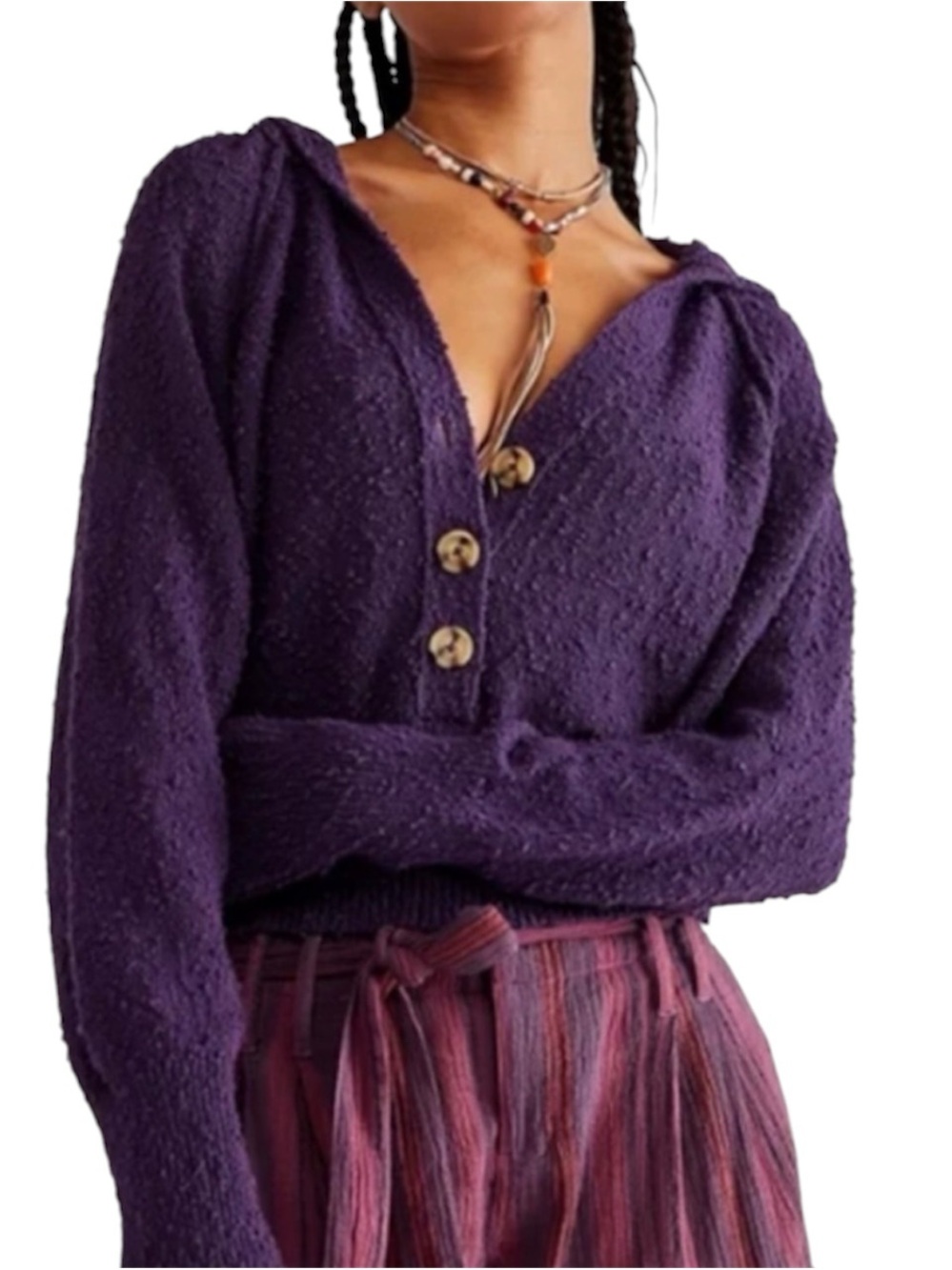 Free People Found My Friend Textured Hoodie Sweater Purple Size S